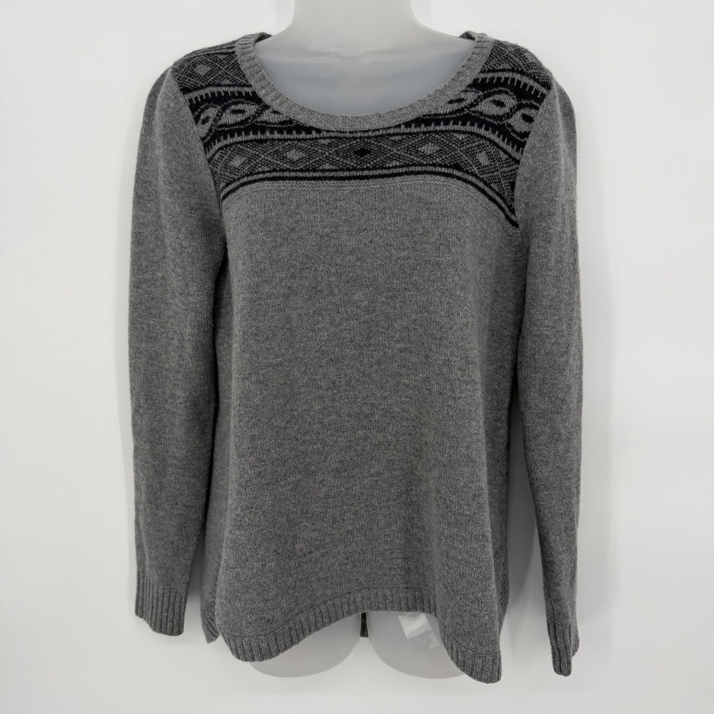Toad&Co Sz M Grey 100% Lambswool Aleutia Crewneck Pullover Sweater Fair Isle